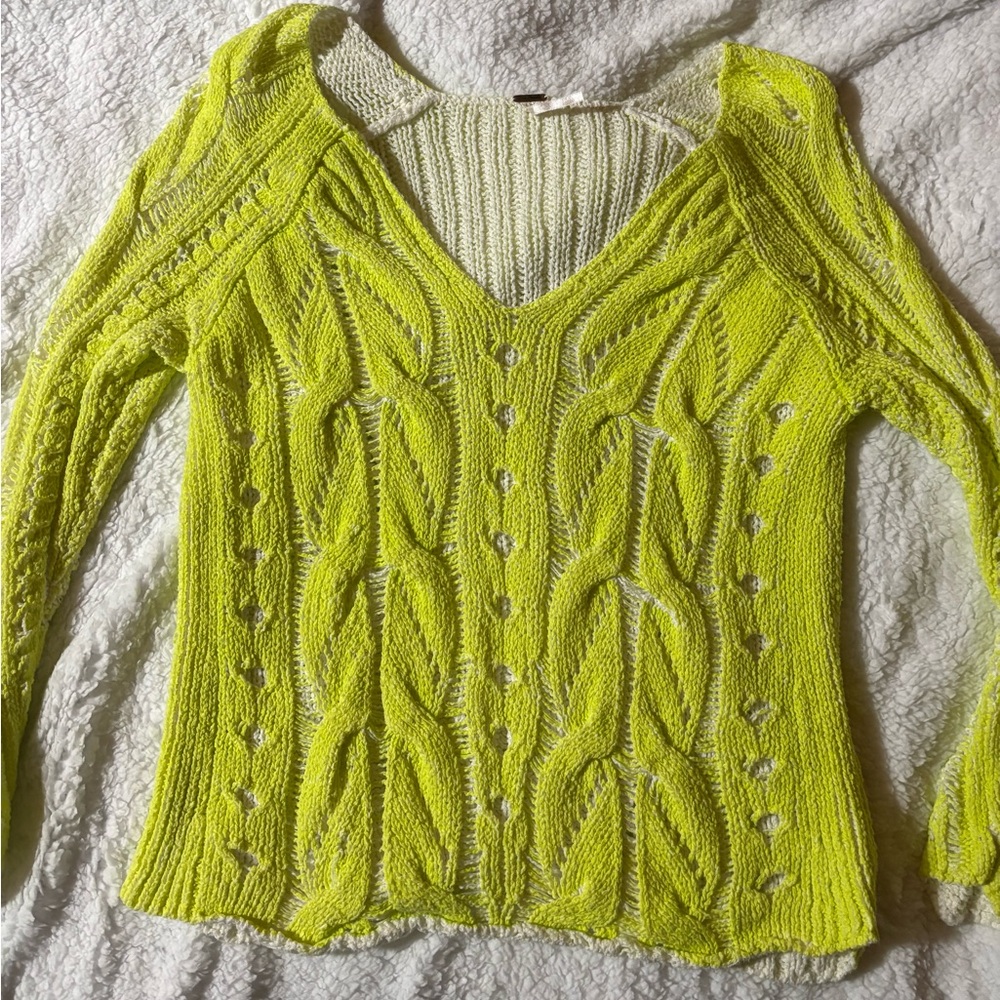 FREE PEOPLE Lime Cable Knit Sweater